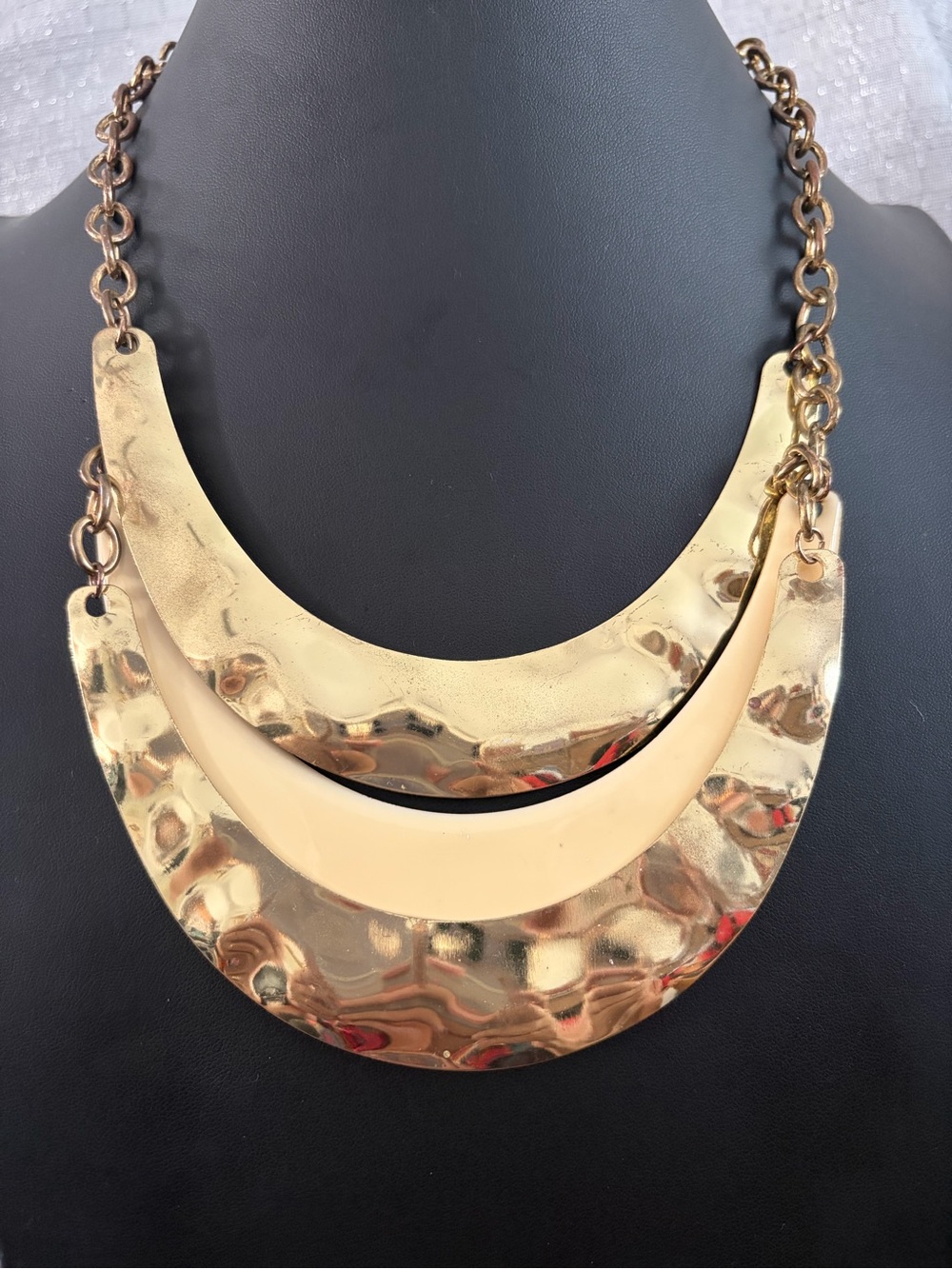 Vintage Hammered Crescent Bib Choker Necklace